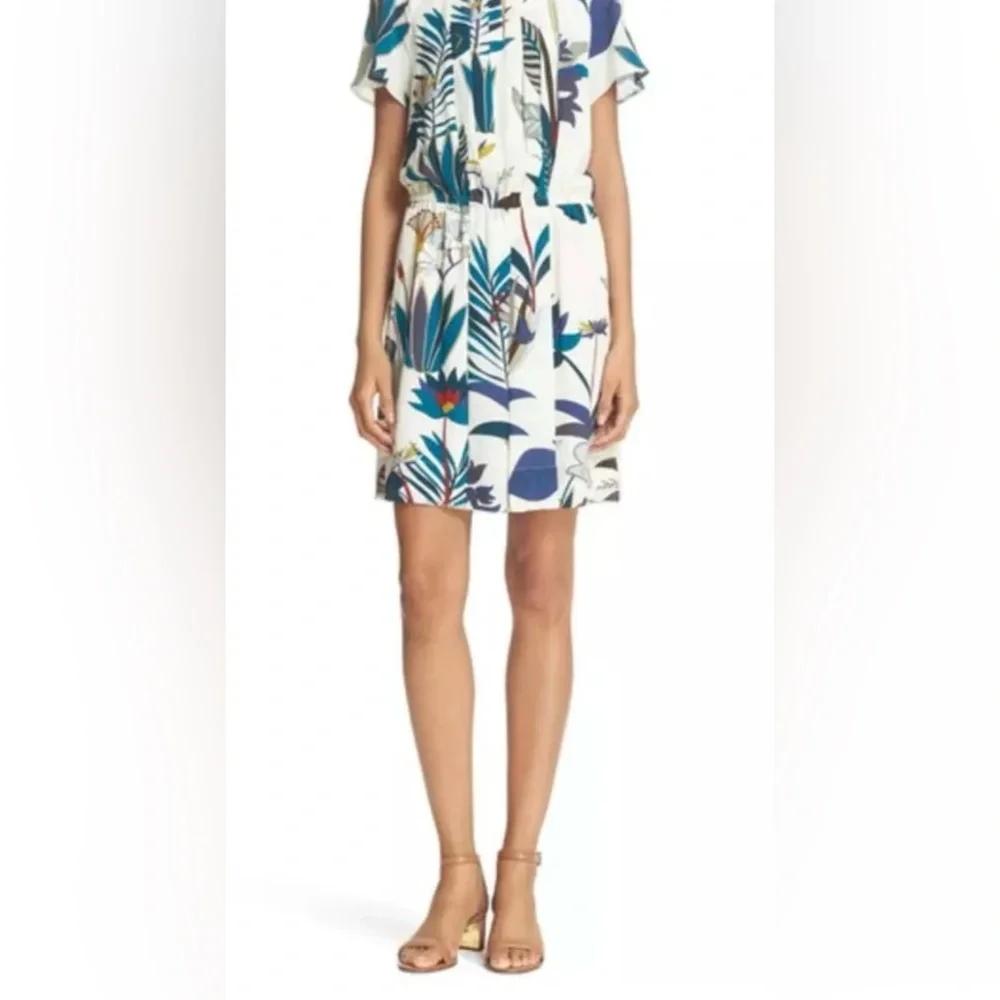 Tory Burch Anatolie Botanical Print Short Sleeve Silk Dress Size 2